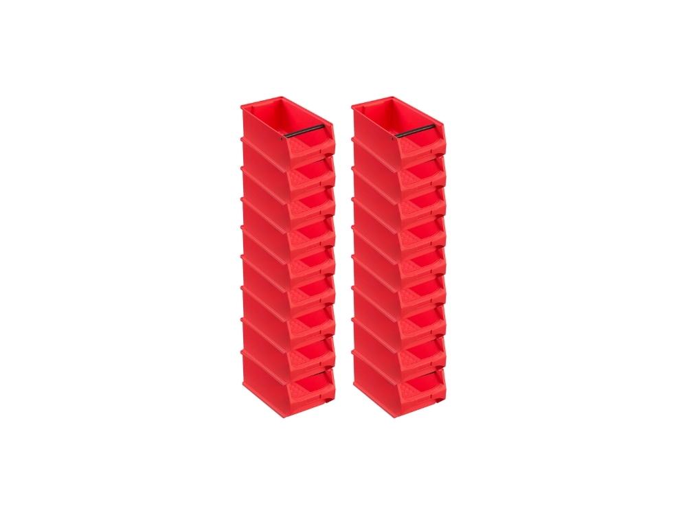 SuperSparSet 18x Rote Sichtlagerbox 4.1 mit Griffstange | HxBxT 15x20x35cm | 7,2 Liter | Sichtlagerbehälter, Sichtlagerkasten, Sichtlagerkastensortiment, Sortierbehälter