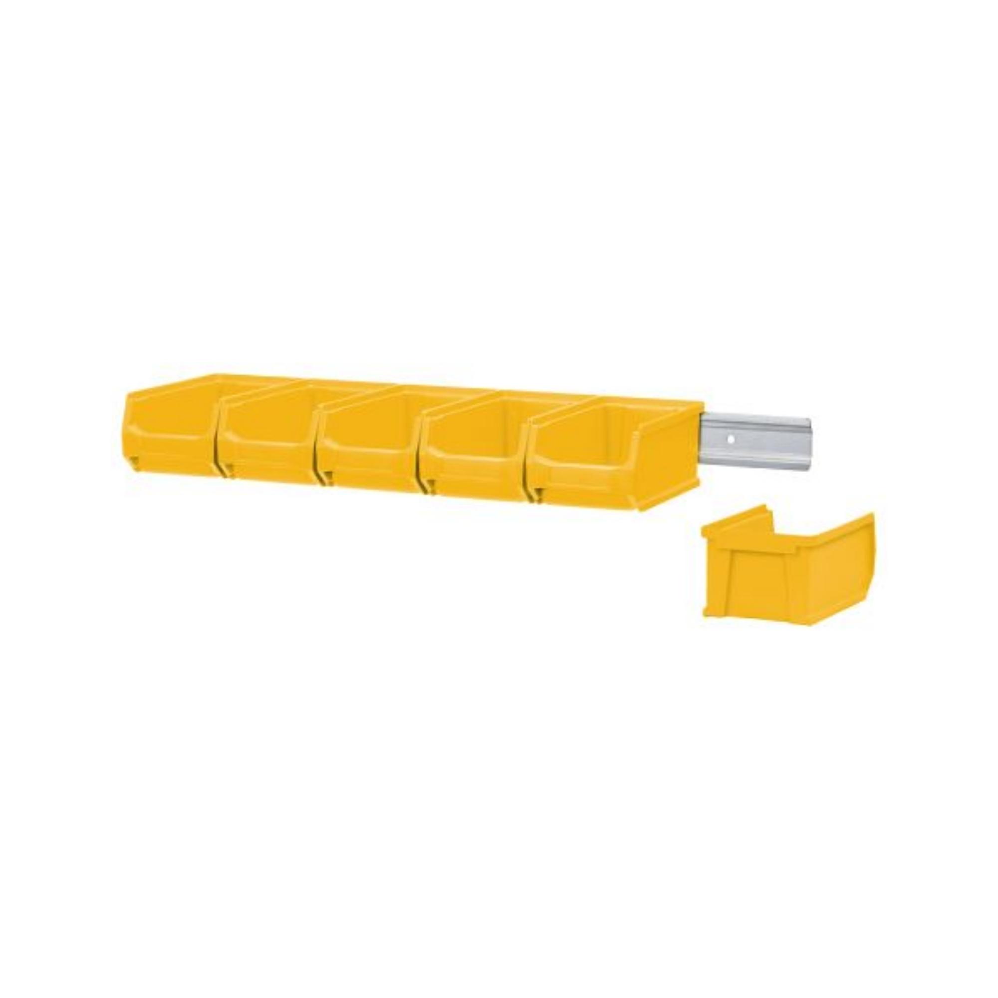 Wandleiste mit 6x Gelbe Sichtlagerbox 2.0 | HxBxT 7,6x60,5x17,6cm | Wandhalterung, Kleinteileaufbewahrung, Sortimentsboxhalterung