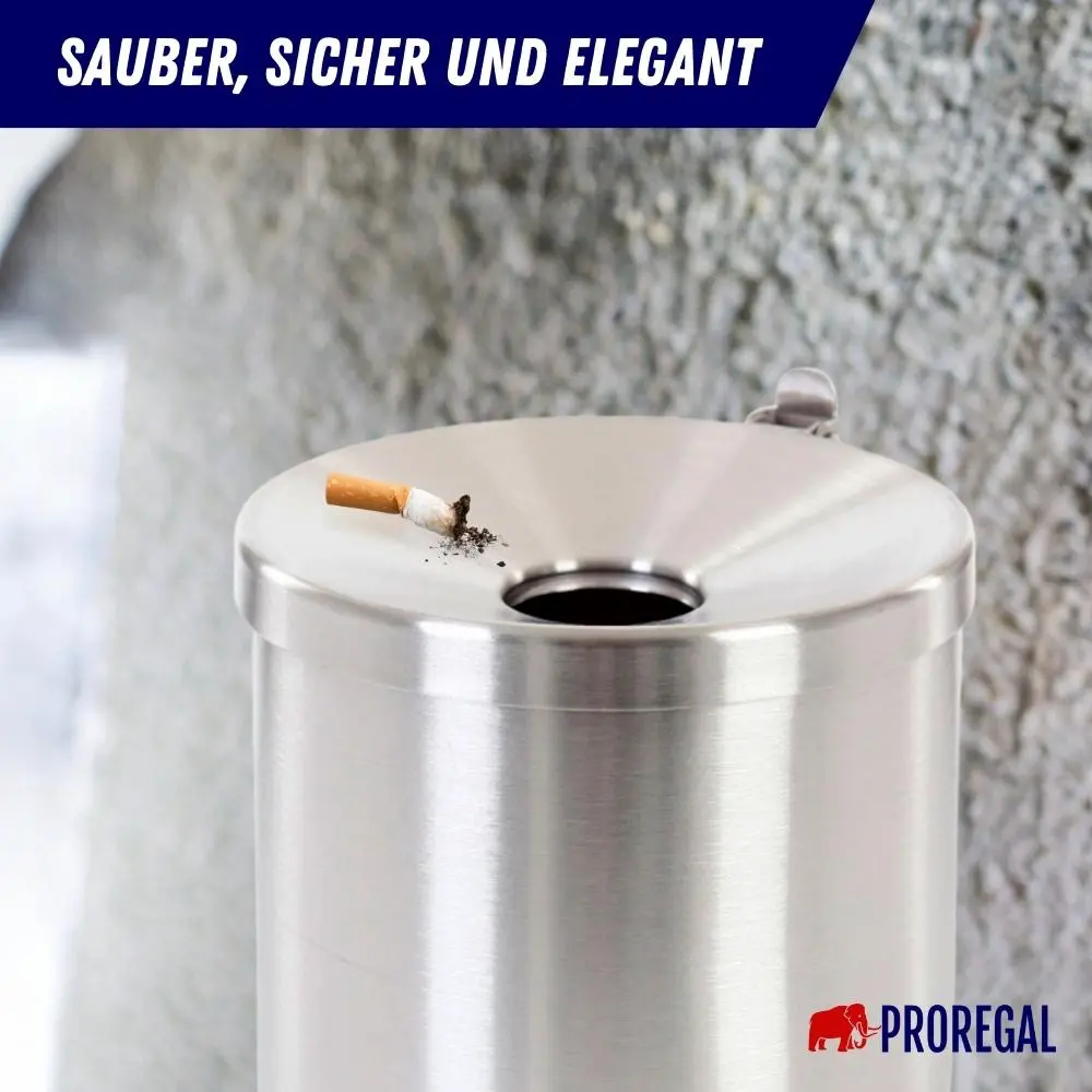 Runder Sicherheits-Wandaschenbecher mit Kippvorrichtung | 2 Liter, HxØ 16x16cm | Edelstahl | Silber