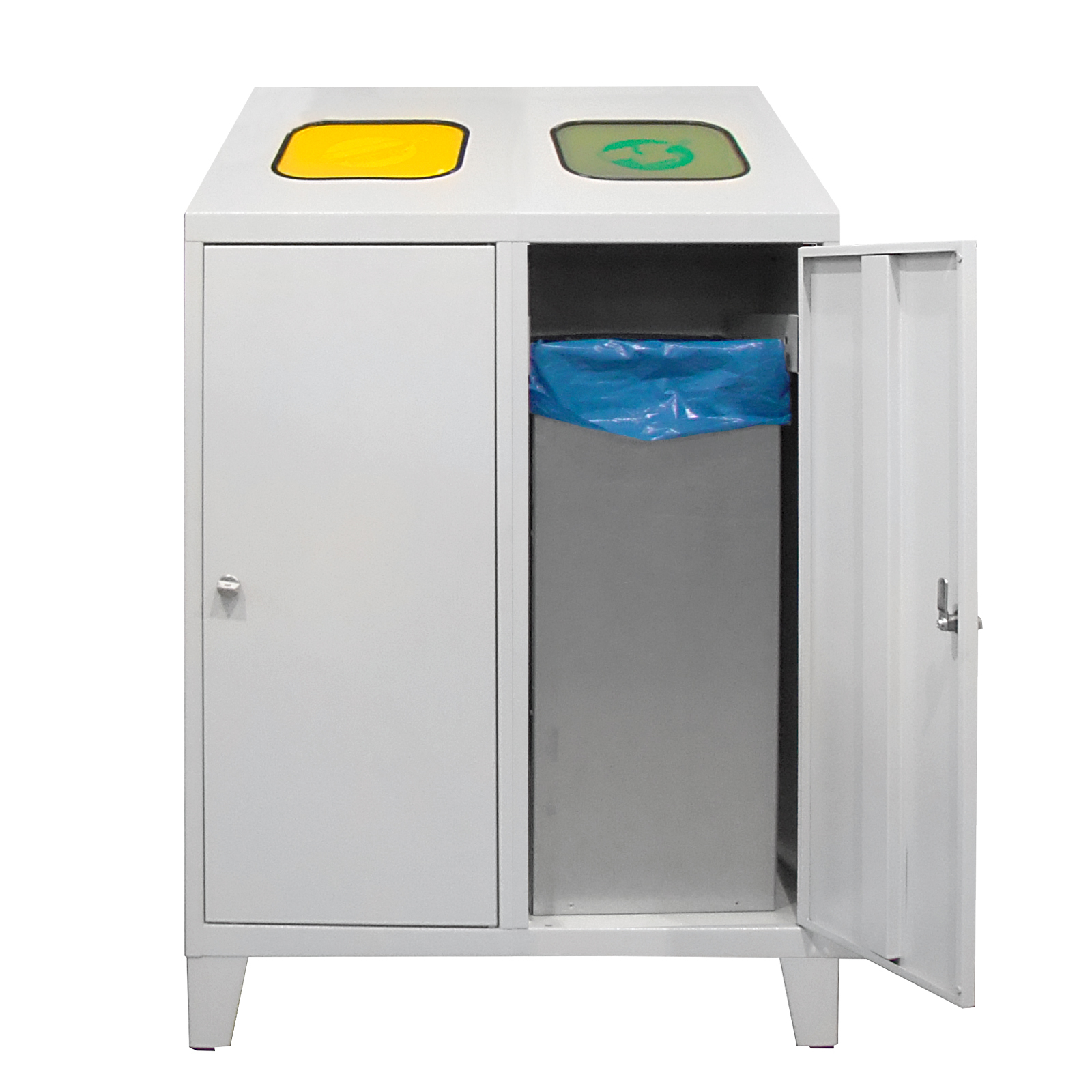 Recycling-Abfallsammler mit verzinktem Behälter Duo | HxBxT 122x80x45cm | 2x 120 Liter | Lichtgrau