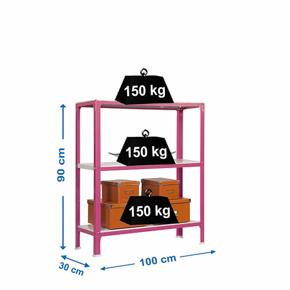 Wohnregal LIVING KOALA METAL mit 3 Fachböden | HxBxT 90x100x30cm | Fachlast 150kg | Rosa/Weiß
