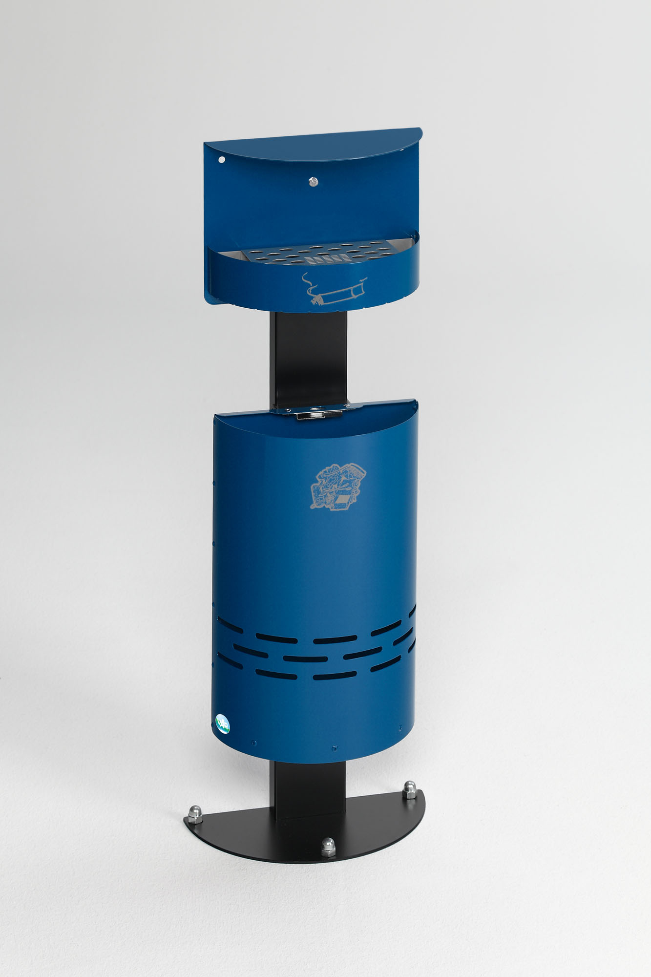 Kombiascher mit Schutzdach verschließbar | 13 Liter, HxBxT 99x34x20cm | Verzinkter Stahl | Blau