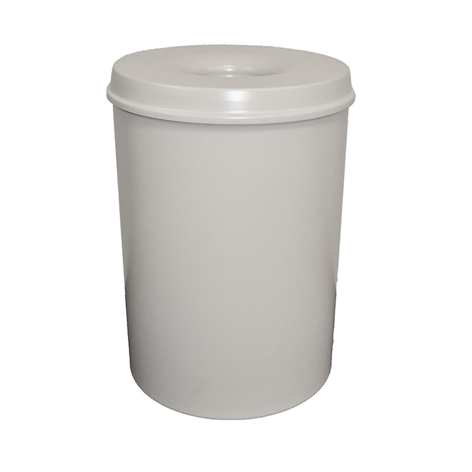 Selbstlöschender Papierkorb & Abfallsammler aus Metall | 30 Liter, HxØ 47x33,5cm | Grau