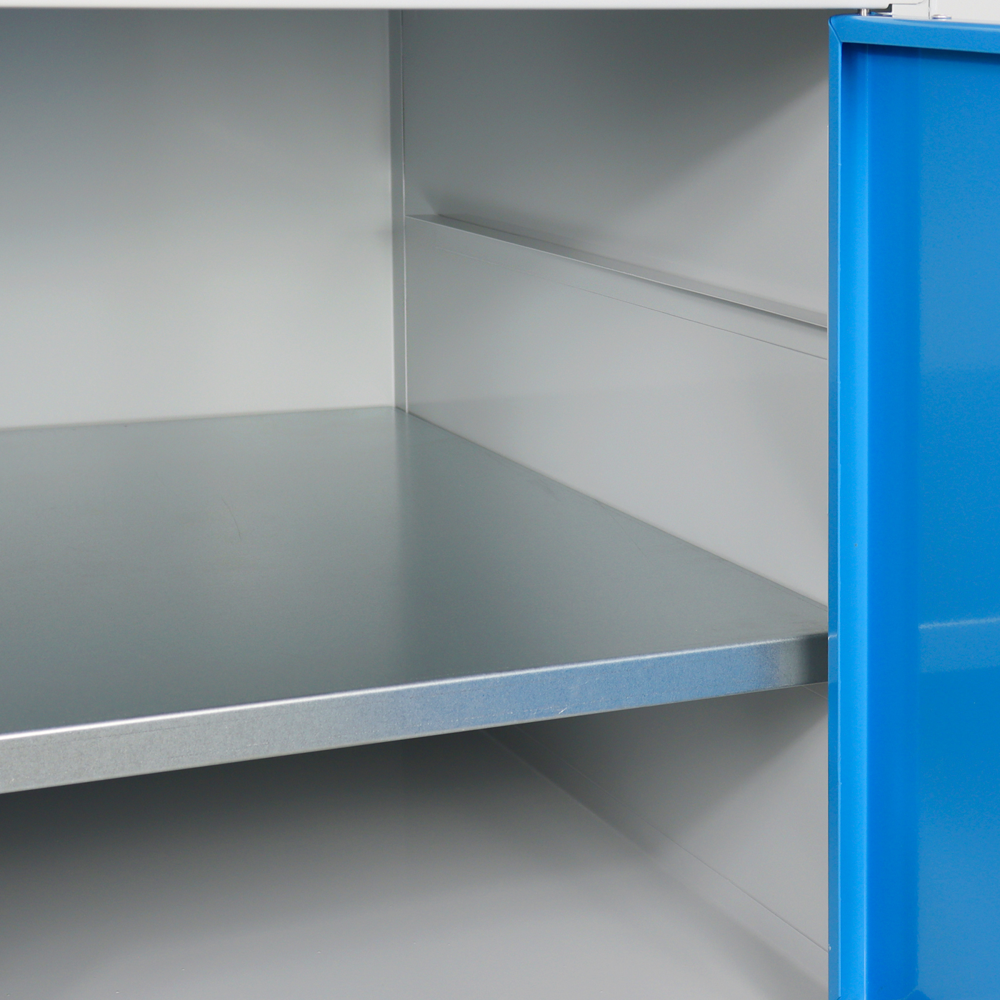 Werkbank Rhino mit 4 Schubladen + 1 Tür | HxBxT 84x120x60cm | Traglast 300kg | Lichtgrau/Lichtblau