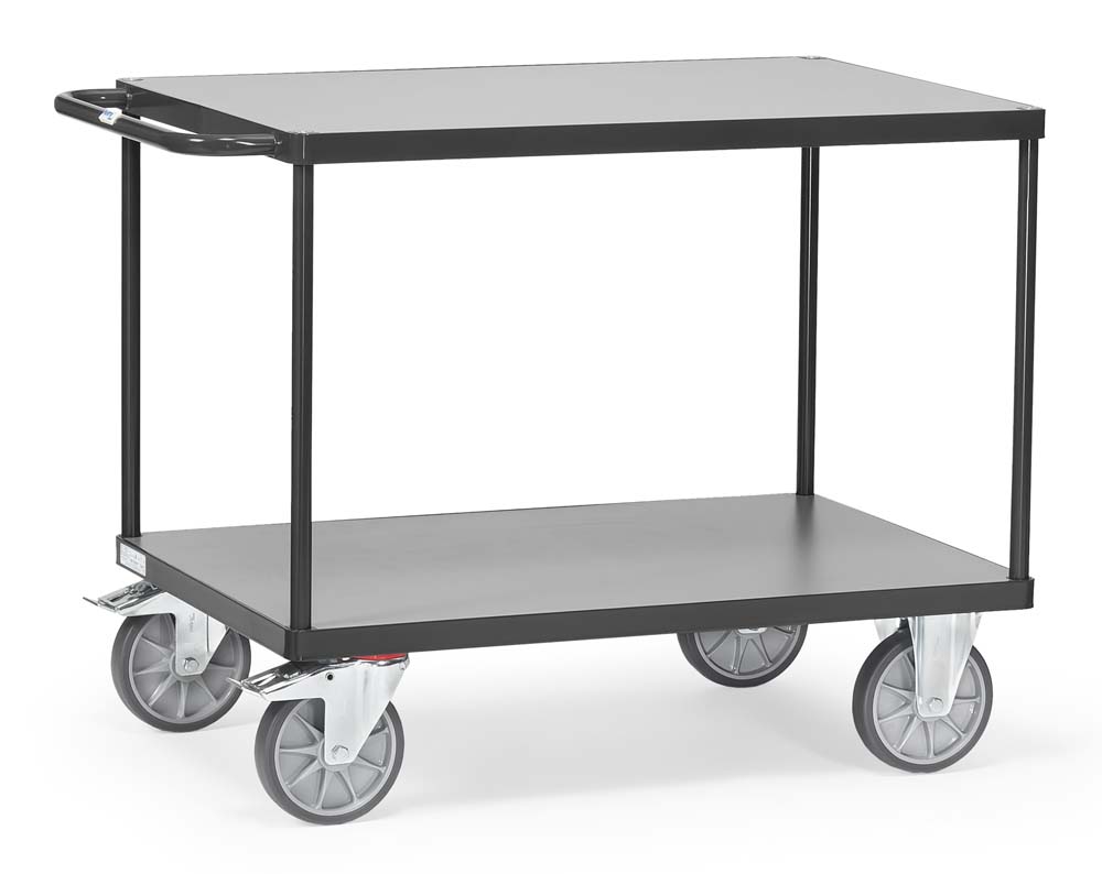 Schwerer Tischwagen mit 2 Böden und 100 x 70 cm Ladefläche (grau)