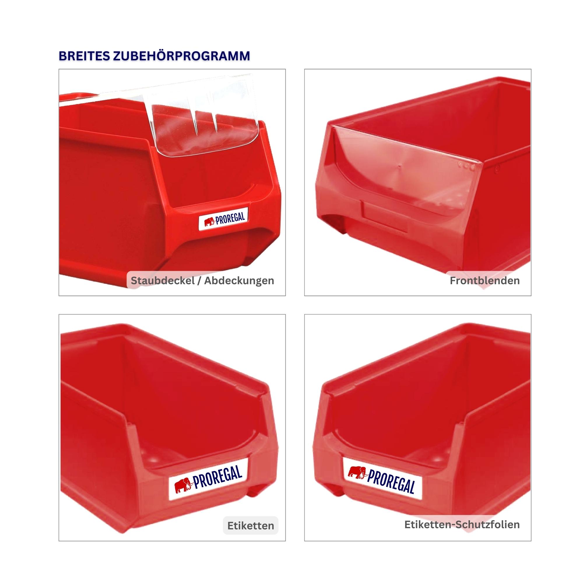 Wandleiste mit 6x Rote Sichtlagerbox 1.0 | HxBxT 6,1x60,5x10cm | Wandhalterung, Kleinteileaufbewahrung, Sortimentsboxhalterung