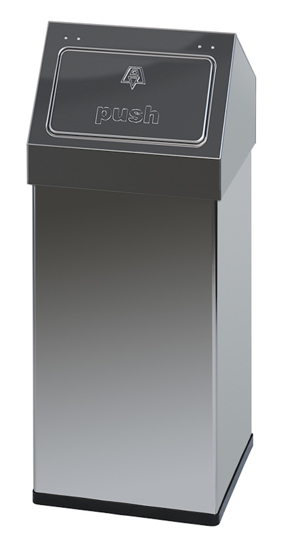 Eckiger Edelstahl Abfallbehälter Haiti mit Push-Deckel | 55 Liter, HxBxT 77x30x30cm | Silber