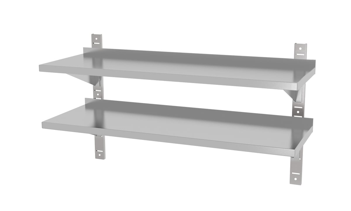 Edelstahl Gastro-Wandboard verstellbar (2 Ablagefächer) | AISI 430 Qualität | HxBxT 60x80x40