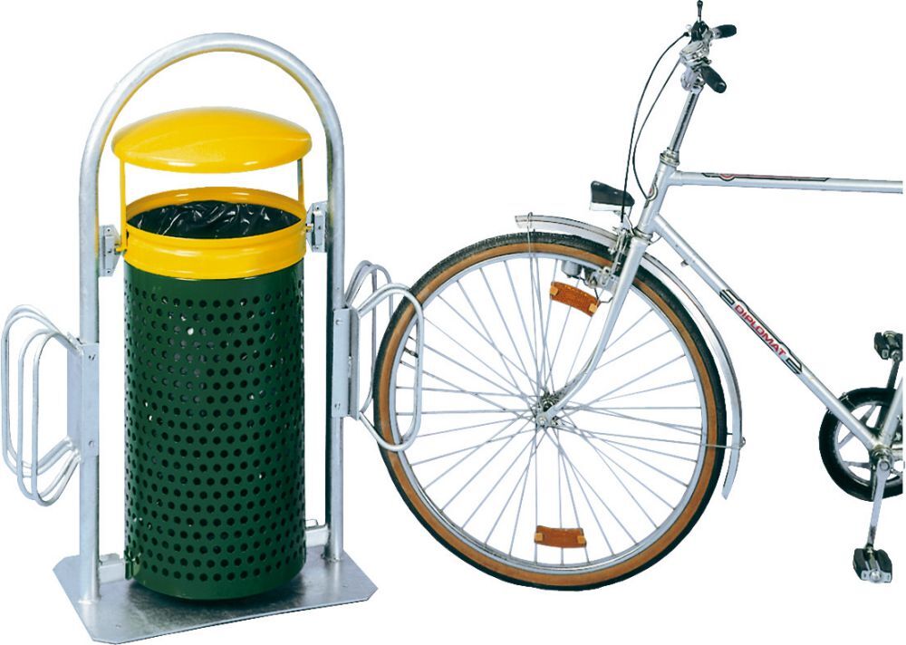 Fahrradparker für Abfallammler mit Rohrbogenständer | Verzinkter Stahl