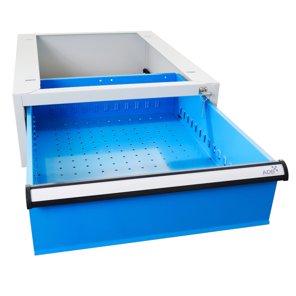 Einzelschublade für Werkbank Rhino| HxBxT 20x54x70cm | Traglast 40kg | Lichtgrau/Lichtblau