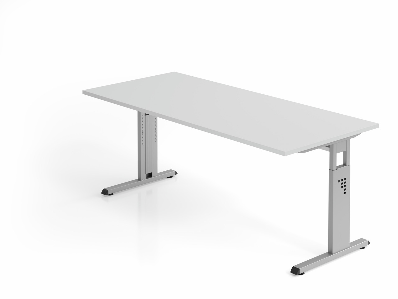 Sitz-Steh-Schreibtisch Juhani | Grau | Breite 180cm | Höhe 65-85cm | stufenlos höhenverstellbar | Rechteckform