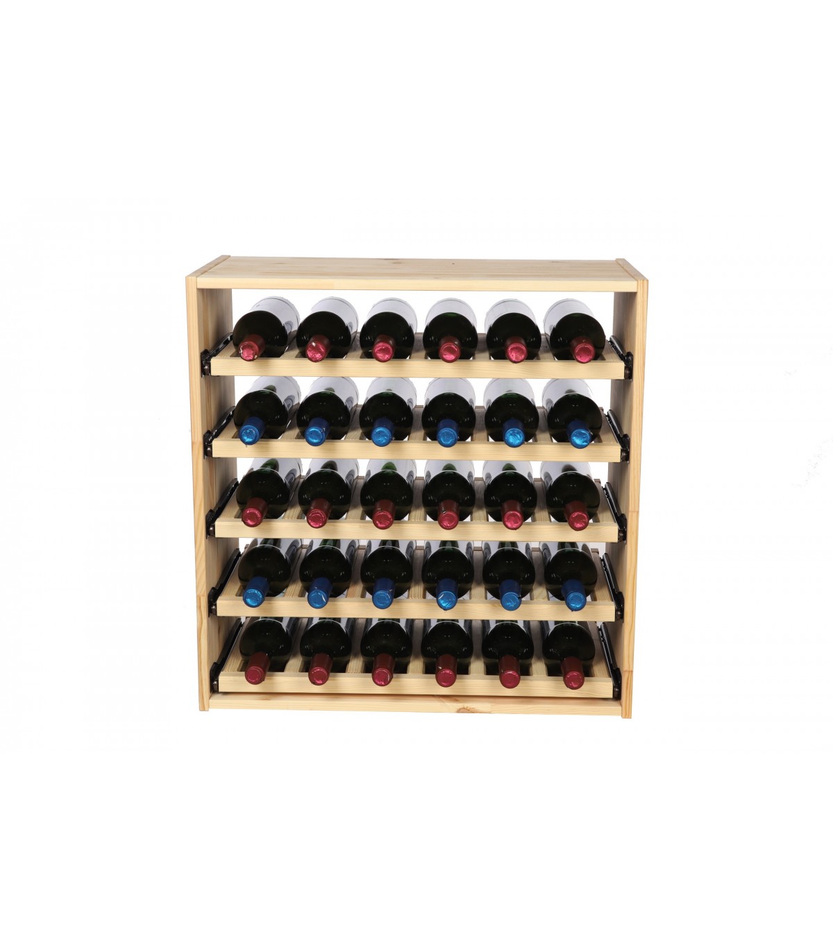 Modulares Weinregal VINCELLAR MOD | HxBxT 60x60x30cm | Auszug Modul für 30 Flaschen | mit ausziehbaren Ebenen | Massives Kiefernholz | Natur