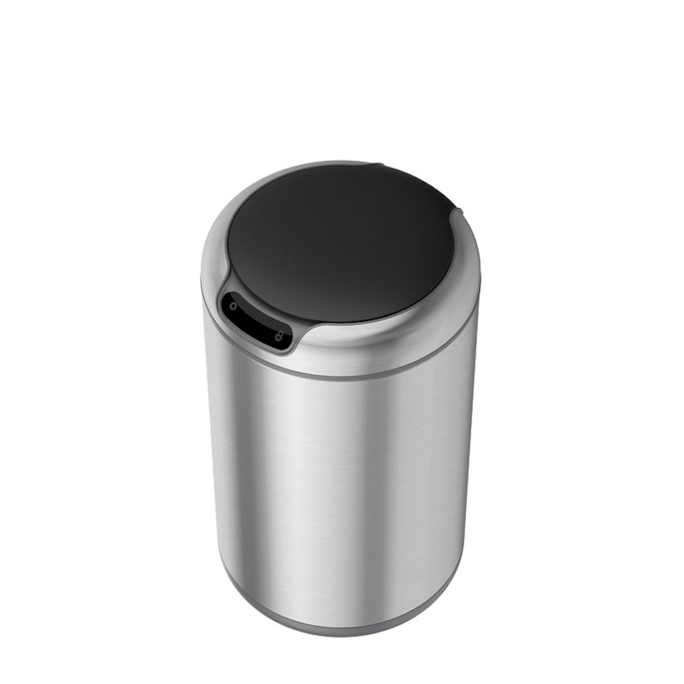 Markanter runder Abfalleimer mit Sensor und Touch-Bedienfeld | 9 Liter, HxØ 34x24cm | Silber