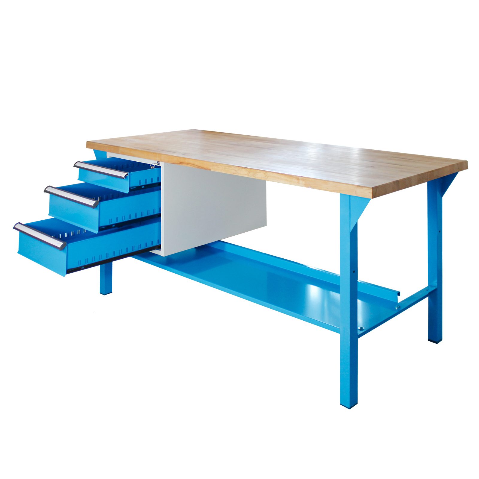 Werkbank Rhino Plus mit 3 Schubladen | HxBxT 84x150x70cm | Traglast 500kg | Lichtblau/Lichtblau