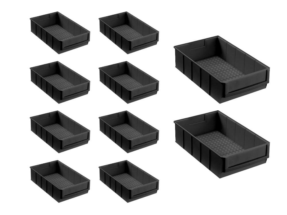 SparSet 10x Leitfähige Industriebox 300 B | HxBxT 8,1x18,3x30cm | 3,4 Liter | ESD, Sichtlagerkasten, Sortimentskasten, Sortimentsbox, Kleinteilebox