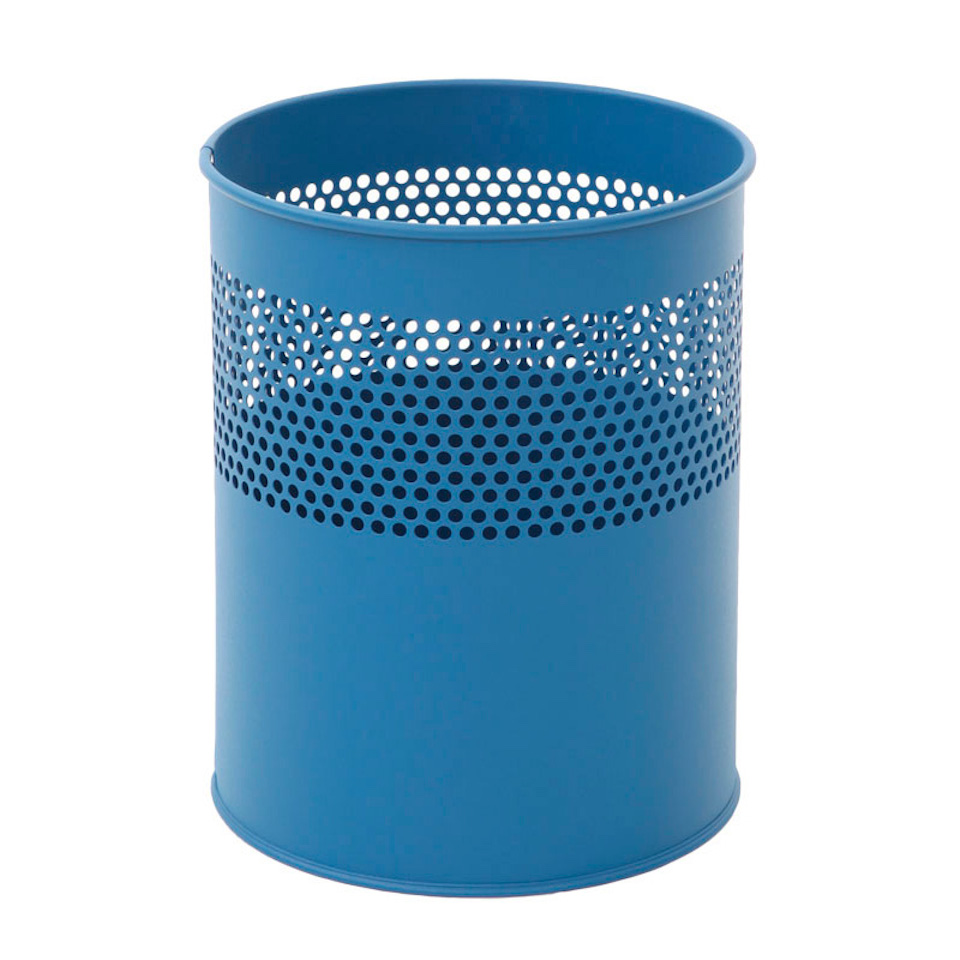 Runder halbperforierter Papierkorb aus Metall | 10 Liter, HxØ 27,5x23,5cm | Blau