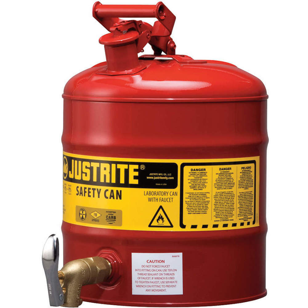 Justrite Sicheheitsdosierbehälter Typ I mit selbstschließender Armatur | HxBxT 29,8x43x43cm | 19 Liter | Edelstahl Hahn | Rot