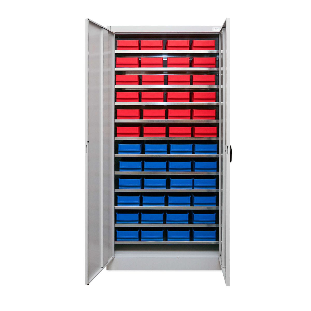 Schrank für Sichtlager- & Industrieboxen | 12 Fachböden | HxBxT 200x93x42cm | Grau