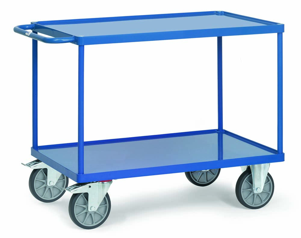 Schwerer Tischwagen mit 2 Stahlblech-Wannen Ladeflächen von 100 x 60 cm