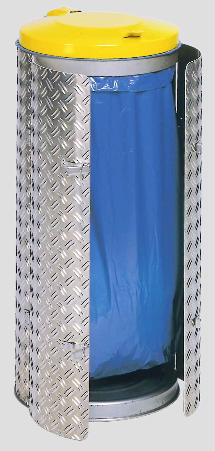 Kompakter Abfallsammler mit Türe | 120 Liter, HxBxT 99x43,5x43,5cm | Edelstahl | Alu-Duett-Blech | Deckel gelb