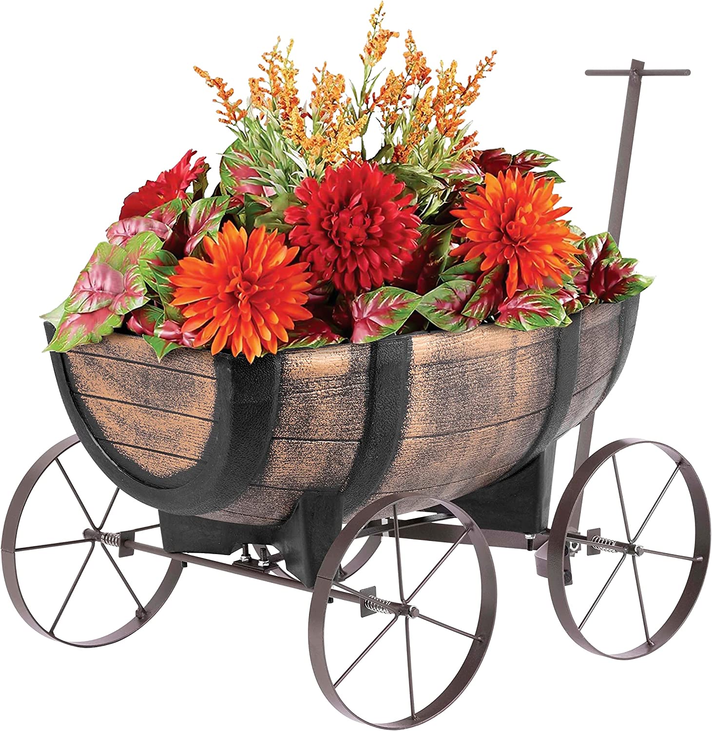 Pflanzenwagen Whiskyfass | Maße Pflanzfläche 41x29x19 cm | Blumenwagen in Holzoptik auf Rädern | Blumentopf Pflanzenkarre für Innen- & Außen, Gartendeko