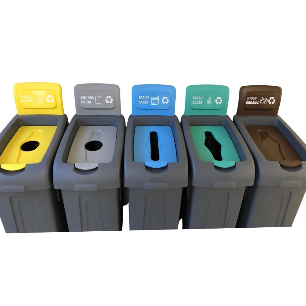 Abfalleimer Mülltrennsystem Metalldosen | 80 Liter HxBxT 105x34x55cm | Recyclingstation Mülleimer Trennsystem | Grau/Hellgrau