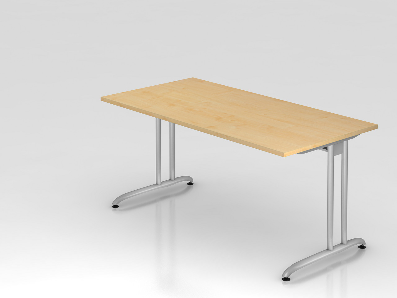 Schreibtisch Markku | Ahorn | BxT 160x80cm | Arbeitshöhe 72cm | höhenjustierbar 0-10 mm | C-Fuß-Gestell Silber | Rechteckform