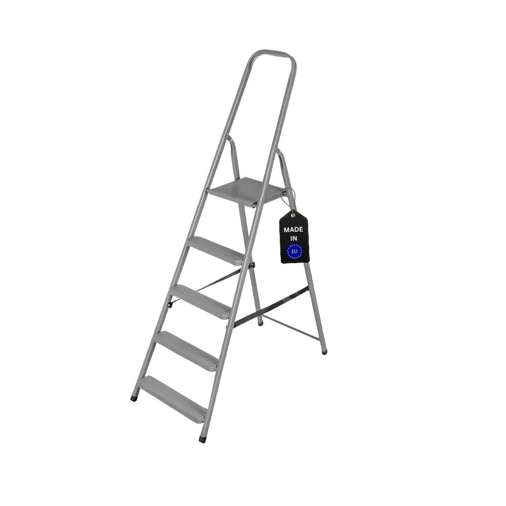Stufenstehleiter ECONOMY BASIC aus Hochleistungsstahl | einseitig begehbar | 5 Stufen | Arbeitshöhe 3,00m | Traglast 125kg | Anthrazit