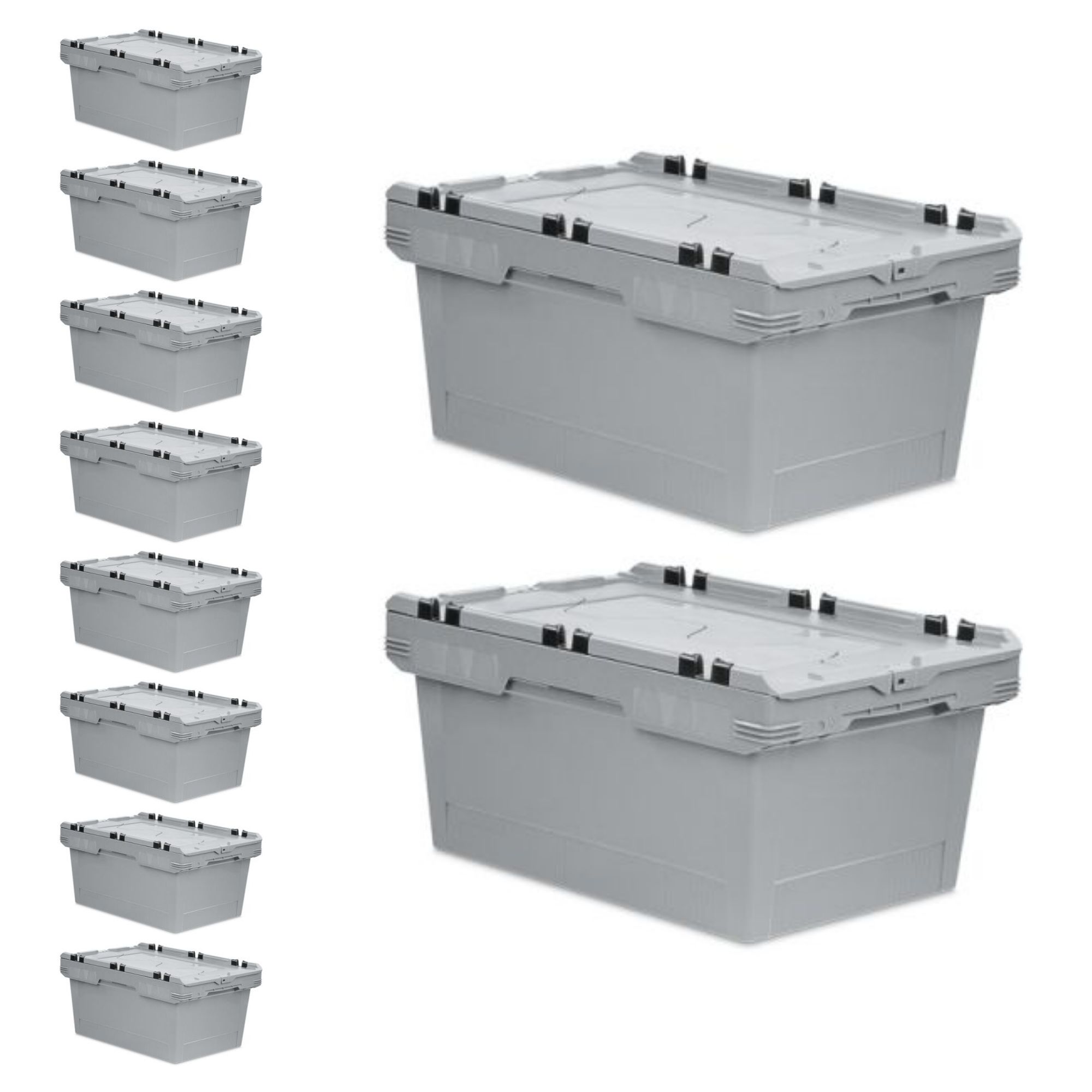 SparSet 10x Conical Mehrweg-Stapelbehälter mit Krokodildeckel Grau | HxBxT 29,9x41x61cm | 47 Liter | Lagerbox Eurobox Transportbox Transportbehälter Stapelbehälter
