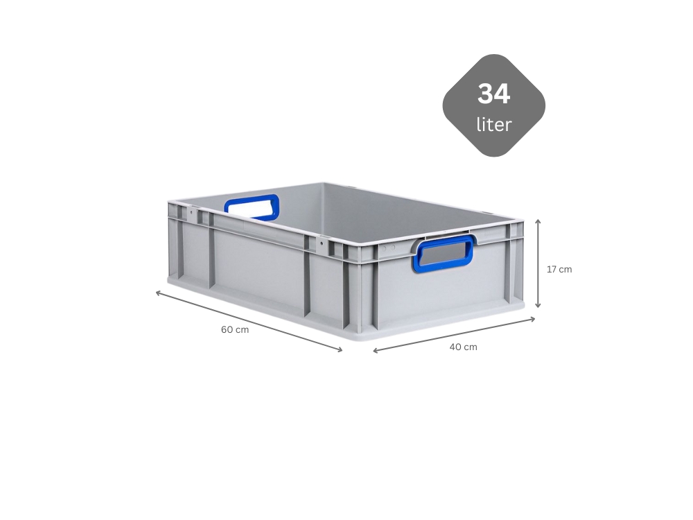 Eurobox NextGen Color | HxBxT 17x40x60cm | 34 Liter | Griffe blau offen | Glatter Boden | Eurobehälter, Transportbox, Transportbehälter, Stapelbehälter