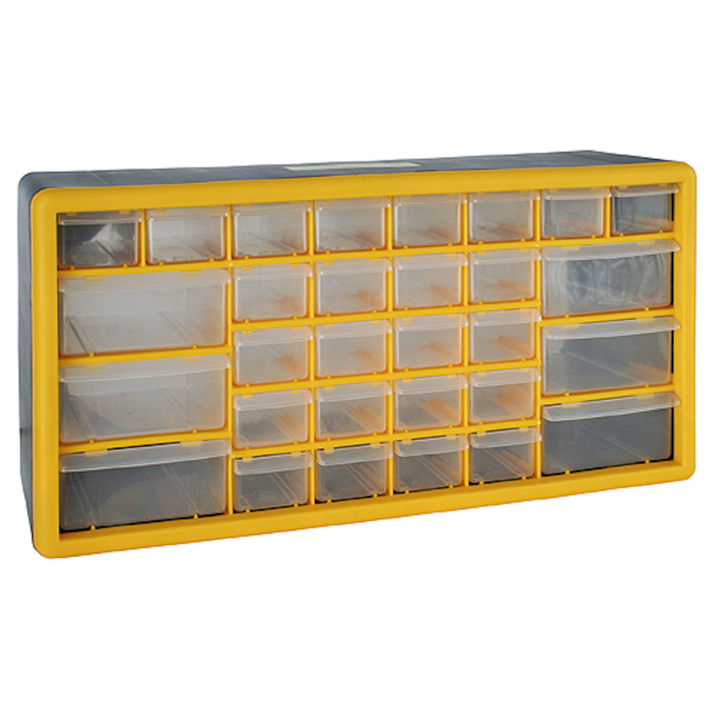 Cosimo Kleinteilemagazin mit 30 Schubfächer grau/gelb | HxBxT 23x50x16cm | Kleinteileregal, Sortimentsboxen, Sortimentskastenregal, Regalsystem