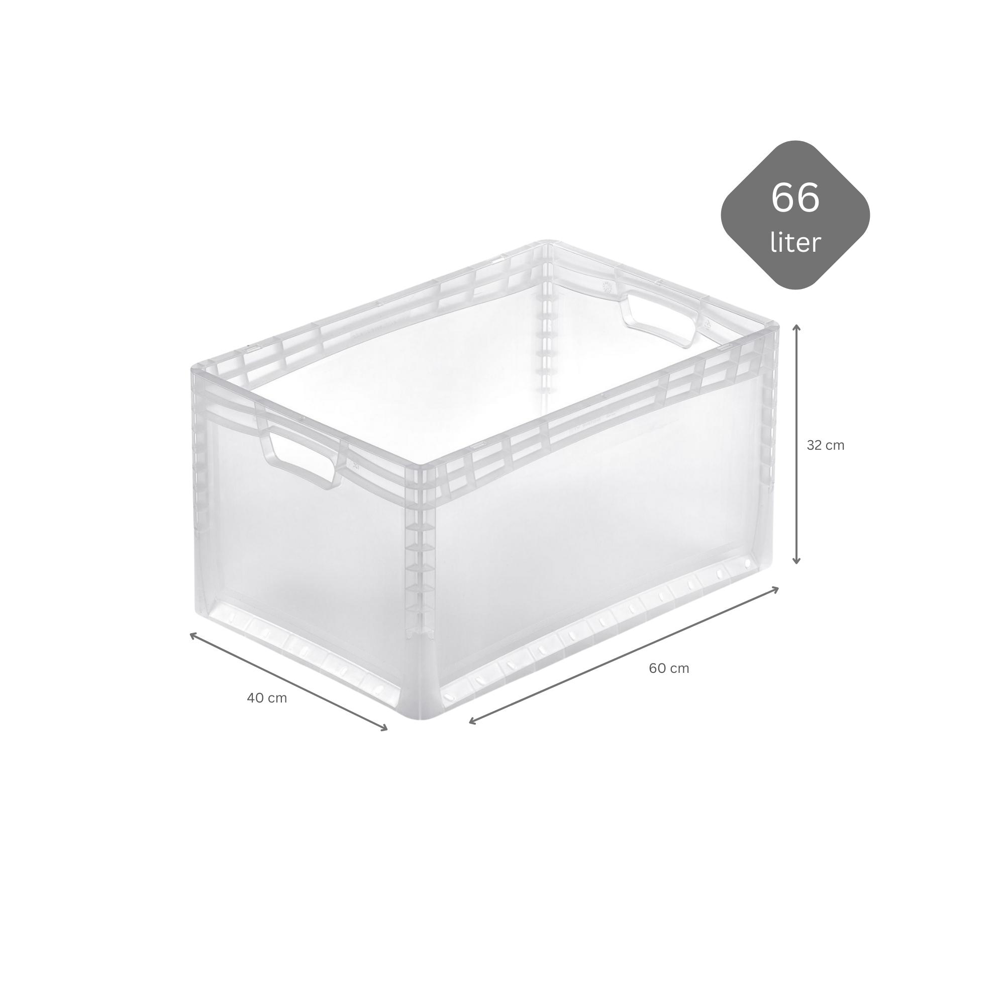 SuperSparSet 5x Transparenter Eurobehälter LightLine mit offenem Griff und Auflagedeckel | HxBxT 32x40x60cm | 66 Liter | Eurobox, Transportbox, Transportbehälter, Stapelbehälter