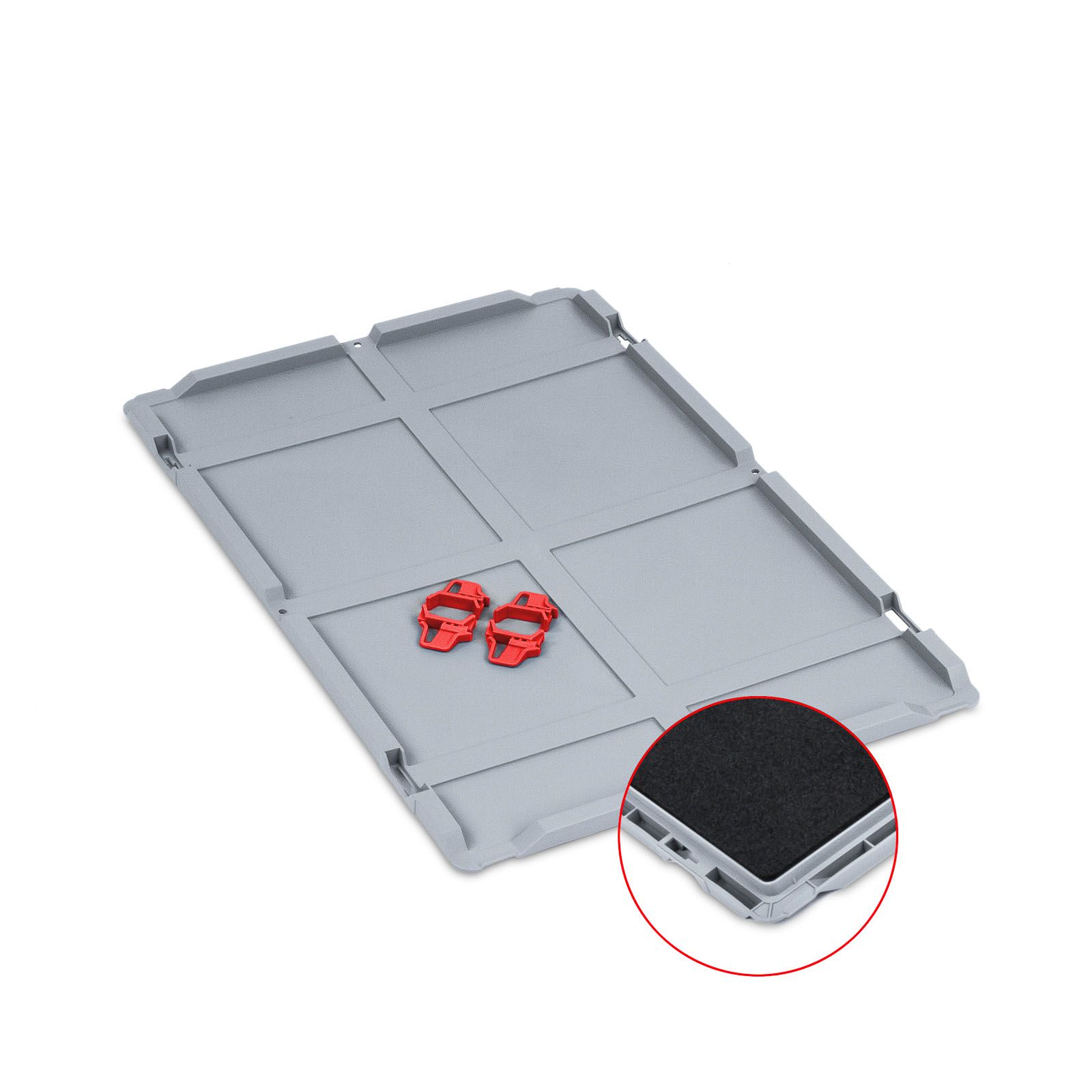 Auflagedeckel Set Eurobox NextGen mit Schaumstoff und 4 rote Schiebeschnappverschlüsse | BxT 40x60cm | Eurobehälter, Transportbox, Transportbehälter, Stapelbehälter