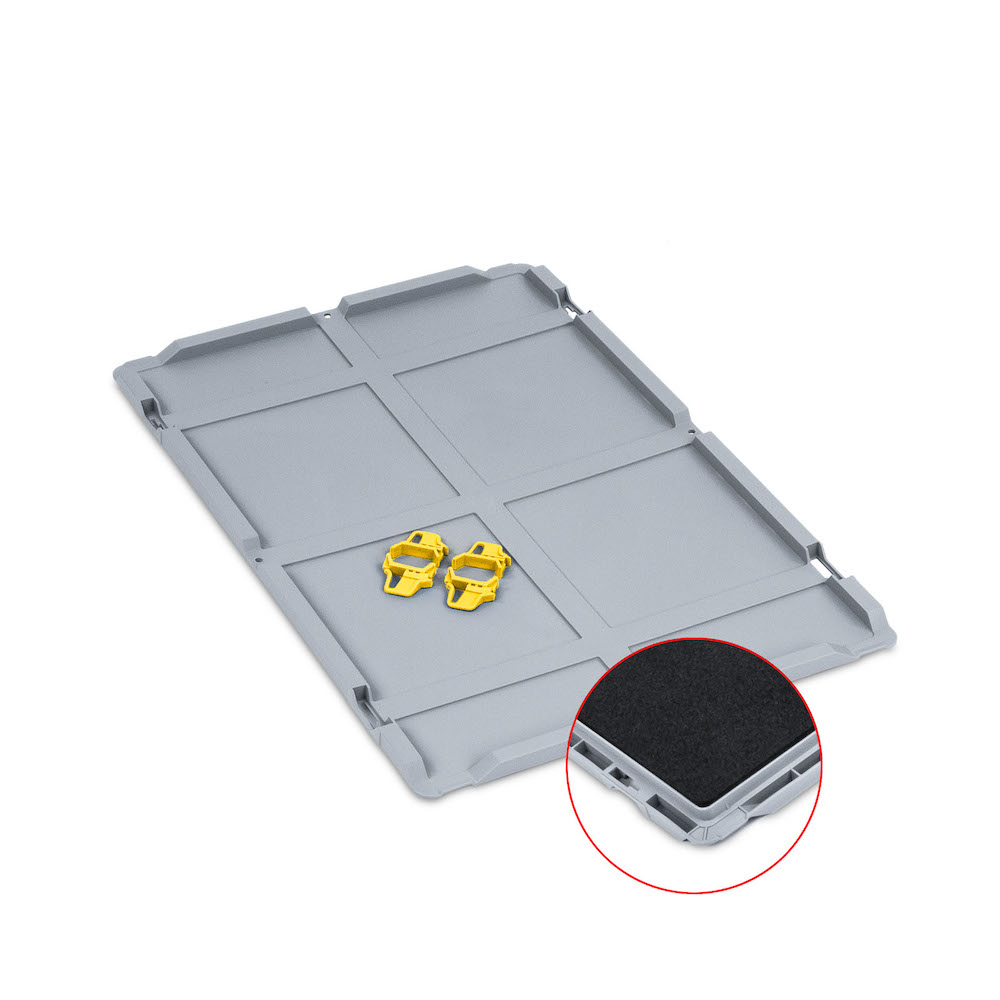 SparSet 10x Auflagedeckel Set Eurobox NextGen mit Schaumstoff und 4 gelbe Schiebeschnappverschlüsse | BxT 40x60cm | Eurobehälter, Transportbox, Transportbehälter, Stapelbehälter