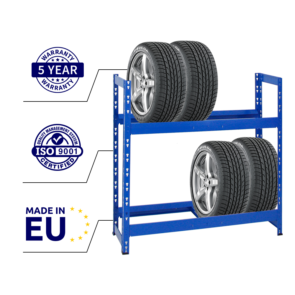 Reifenregal Tiger | HxBxT 100x110x35cm | 150kg Fachlast | bis zu 8 Reifen auf 2 Ebenen | Blau