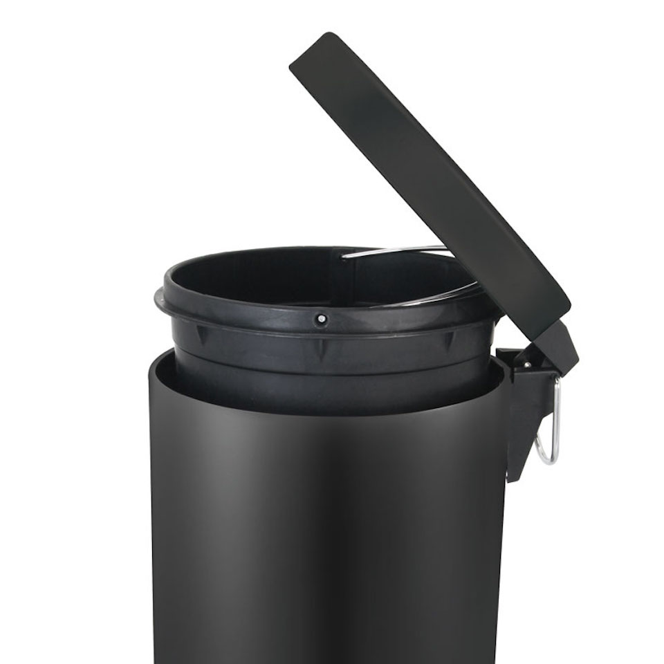 Runder Tretabfallsammler mit herausnehmbaren Kunststoff-Inneneimer | 12 Liter, HxBxT 40x29,5x25,5cm | Schwarz