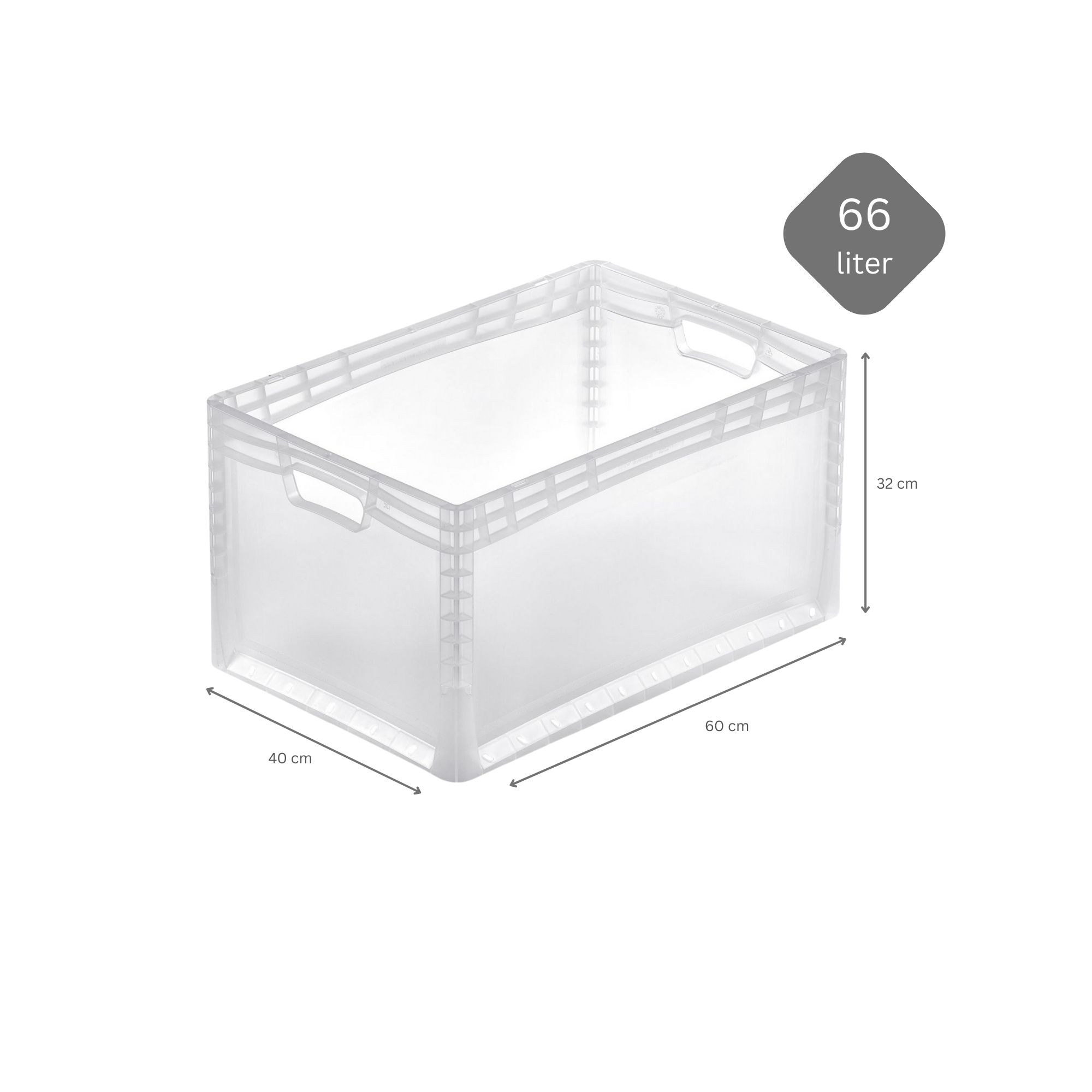 Transparenter Eurobehälter LightLine mit offenem Griff | HxBxT 32x40x60cm | 66 Liter | Eurobox, Transportbox, Transportbehälter, Stapelbehälter