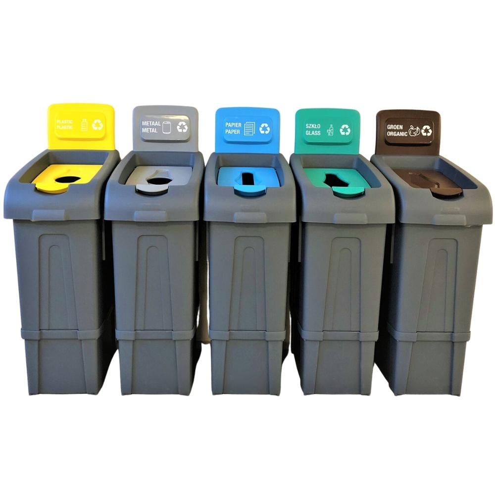 Abfalleimer Mülltrennsystem Kunststoff/PET-Falschen | 80 Liter HxBxT 105x34x55cm | Recyclingstation Mülleimer Trennsystem | Grau/Gelb