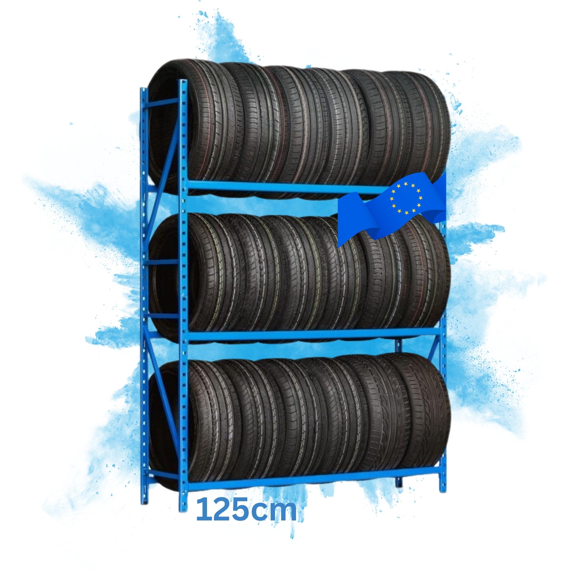 Reifenregal Puma | Grundregal | HxBxT 200x125x50cm | 3 Ebenen | 130kg Fachlast | bis zu 15 Reifen | Lichtblau
