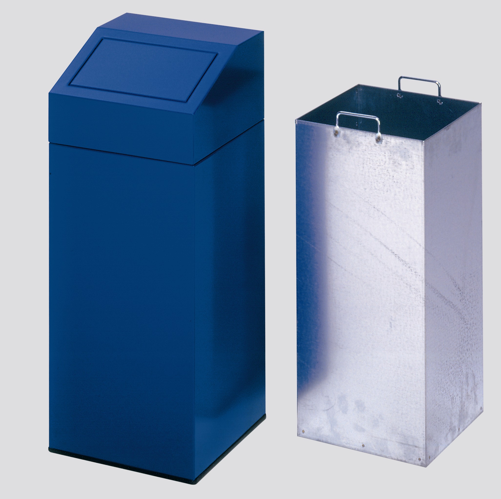 Selbstlöschender Wertstoffsammler "Papier" | 82 Liter, HxBxT 89x38x38cm | Verzinkter Stahl | Blau