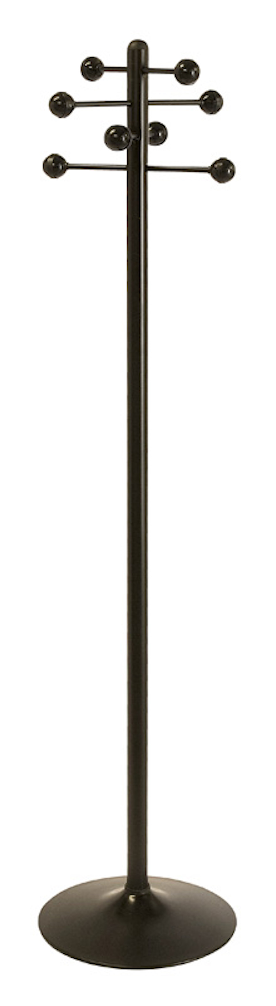 Garderobenständer aus lackiertem Stahl mit 8 Kunststoff Knöpfen | Höhe 178cm | Fußplatte aus Metall | Schwarz