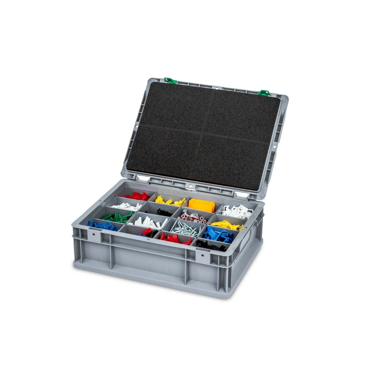SparSet 10x Auflagedeckel Set Eurobox NextGen mit Schaumstoff und 4 blaue Schiebeschnappverschlüsse | BxT 30x40cm | Eurobehälter, Transportbox, Transportbehälter, Stapelbehälter