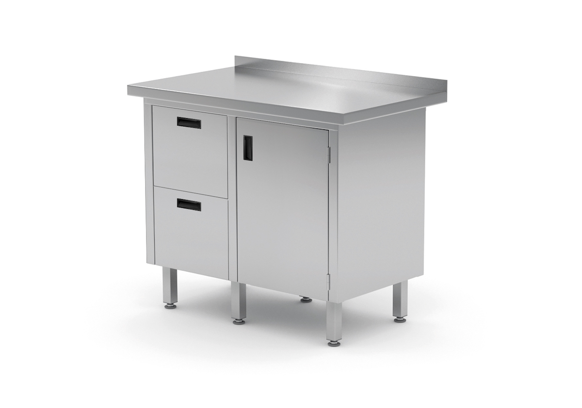 Edelstahl Gastro-Arbeitstisch mit 2 Schubladen und 1 Klapptür | AISI 430 Qualität | HxBxT 85x100x60cm