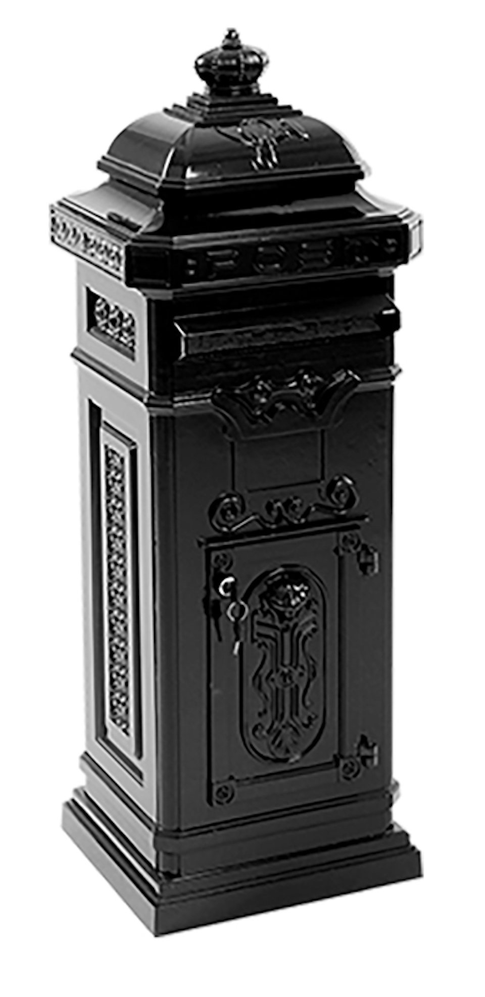 Nostalgischer Säulen-Briefkasten aus Gießaluminium | HxBxT 110x33x36,5cm| Einwurföffnung 28,5x2,5cm | Schwarz