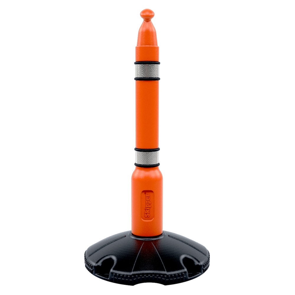 Kunststoffpfosten mit reflektierenden Streifen für Leitkegelaufsatz mit Absperrband | HxØ 100x9,5cm | Orange-Schwarz