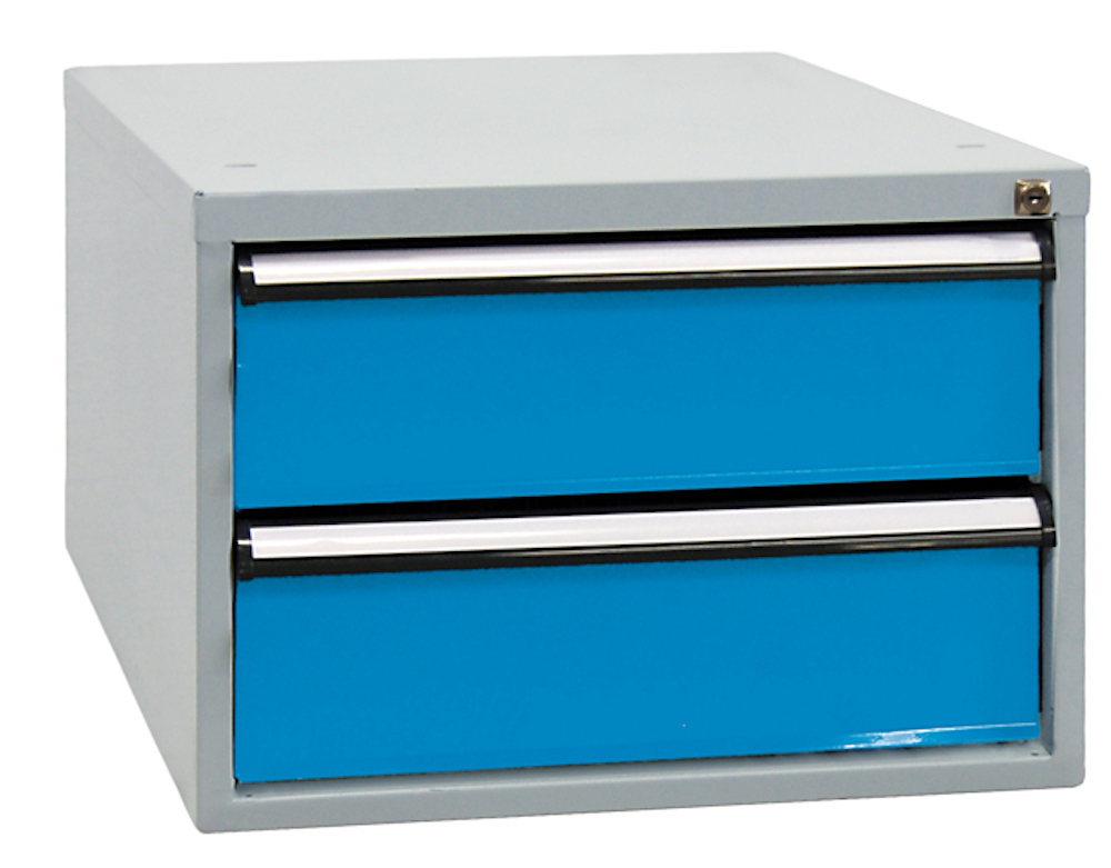 Schubladenbox mit 2 Schubladen für Werkbank Rhino| HxBxT 40x53x70cm | Traglast 60kg | Lichtgrau/Lichtblau