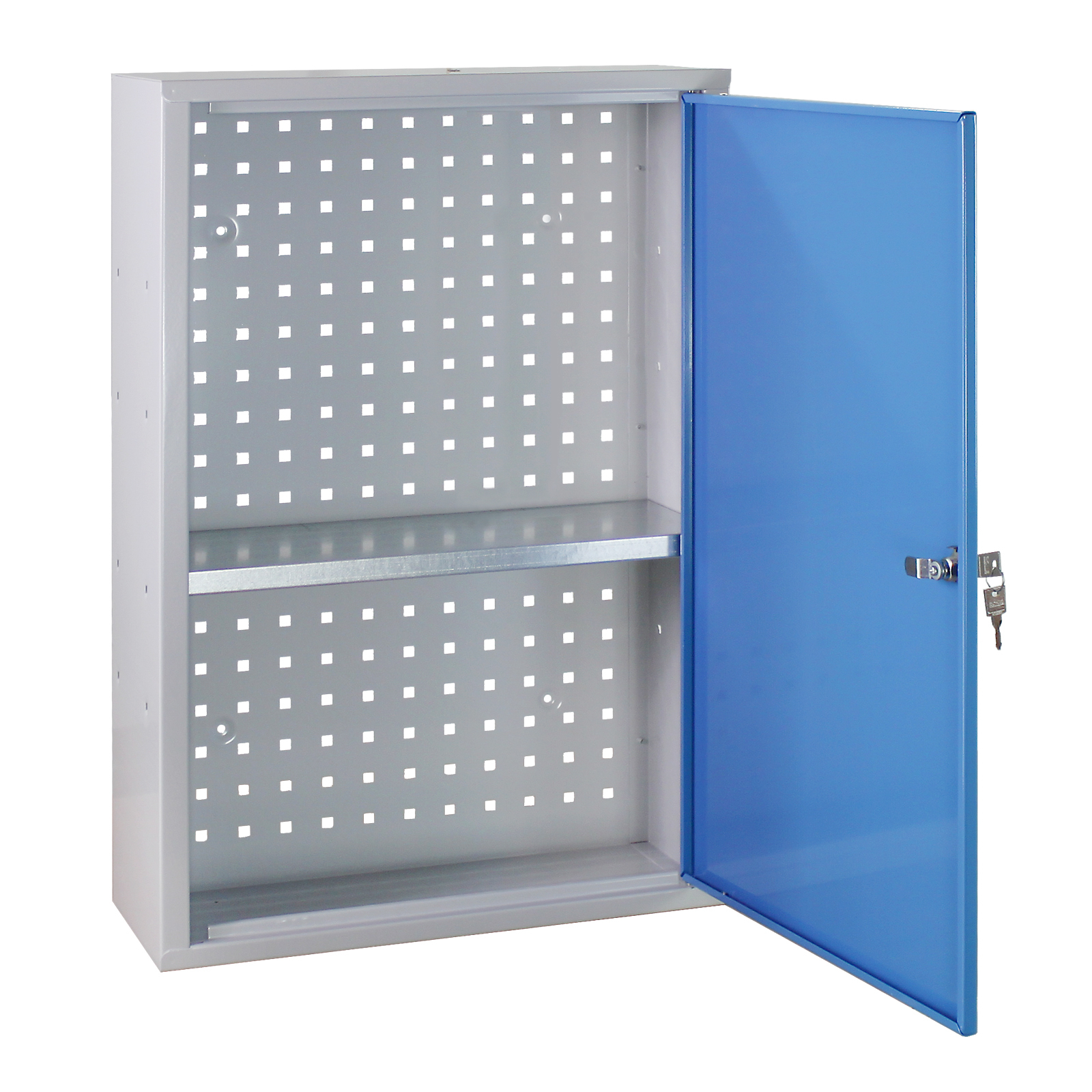 Werkzeugwandschrank mit Tür + 1 Fachboden | HxBxT 75x50x20cm | Lichtgrau/Lichtblau