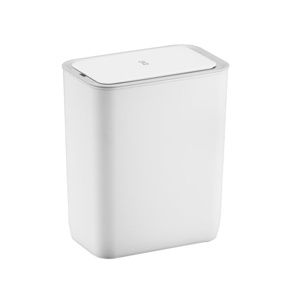 Moderner quadratischer Abfalleimer mit Smart Sensor zur Wandmontage | 8 Liter, HxBxT 31x26x16,5cm | Weiß