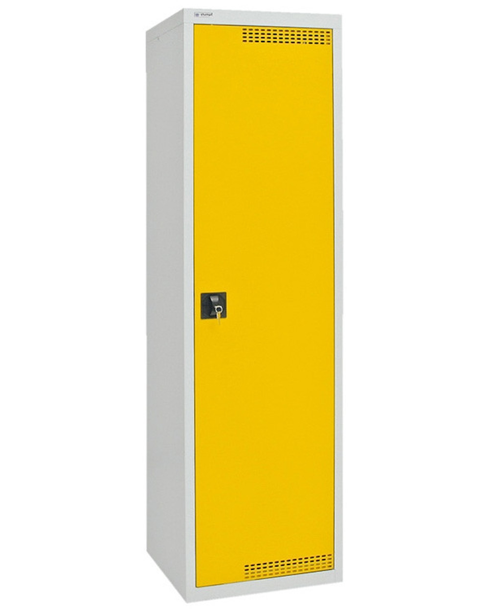 Belüfteter Umwelt & Gefahrstoffschrank mit 1 Tür | HxBxT 180x50x50cm | 4 Auffangwannen mit je 10 Liter | Lichtgrau/Signalgelb