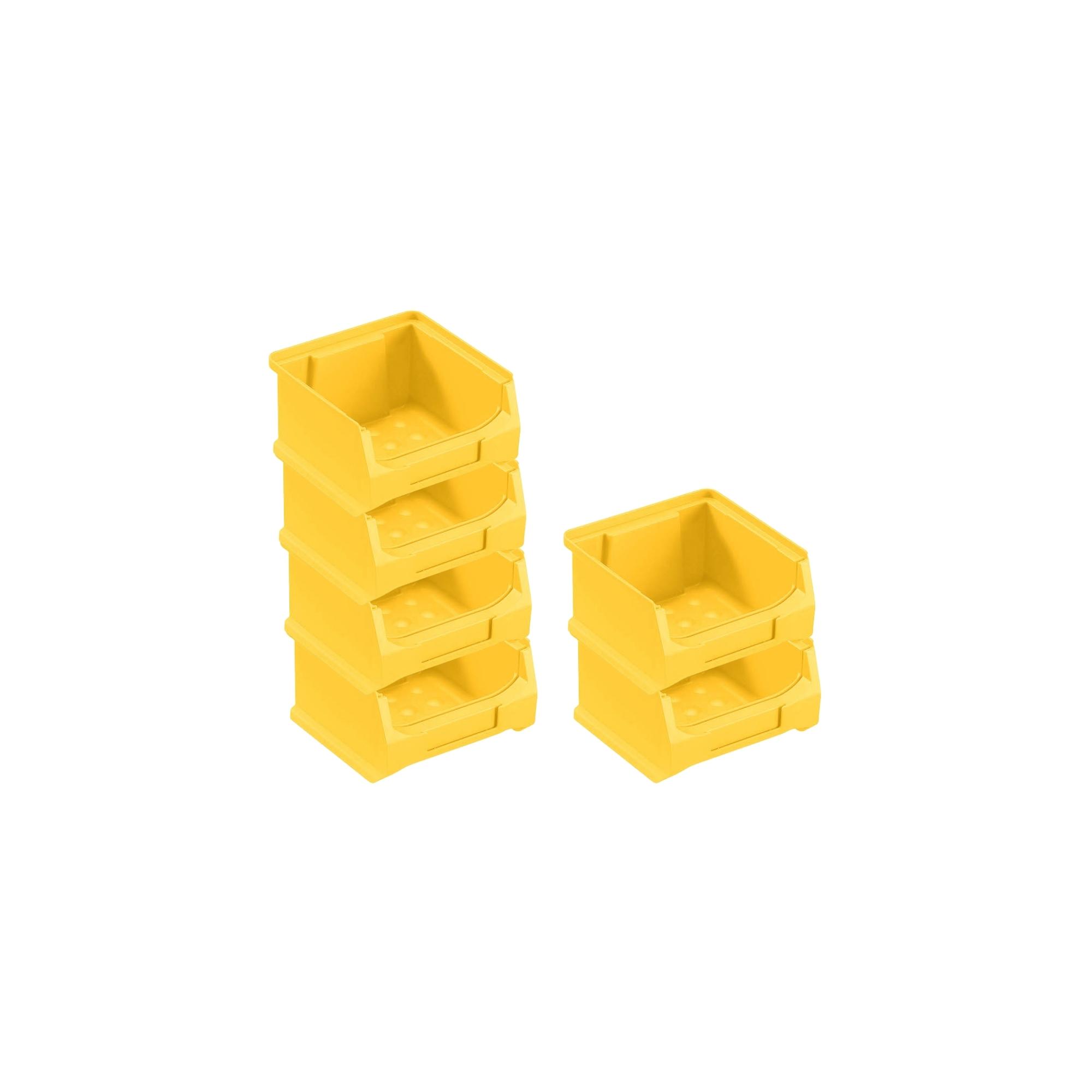 Wandleiste mit 6x Gelbe Sichtlagerbox 1.0 mit Abdeckung | HxBxT 6,1x60,5x10cm | Wandhalterung, Kleinteileaufbewahrung, Sortimentsboxhalterung